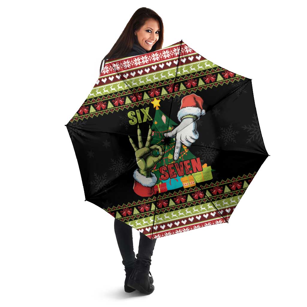 Six Seven Christmas Umbrella Funny Santa and Green Hands - Wonder Print Shop