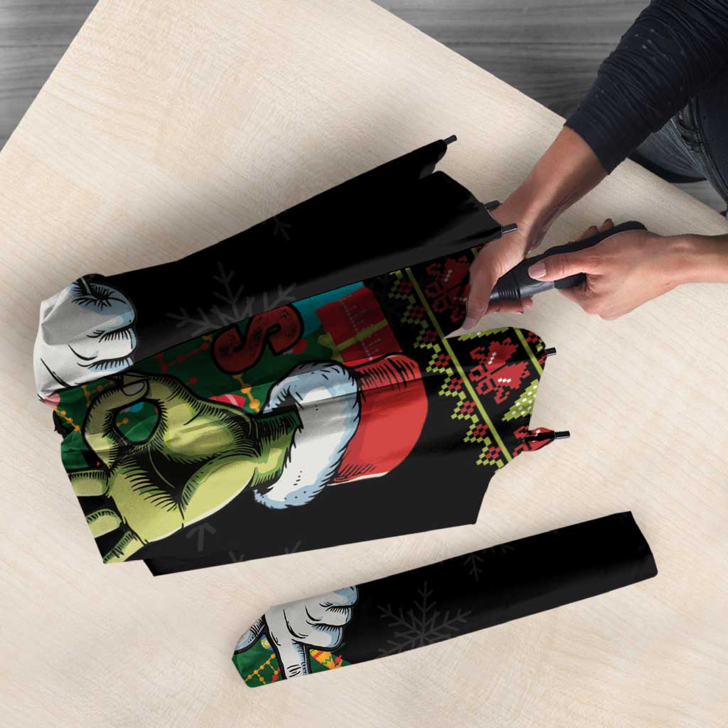 Six Seven Christmas Umbrella Funny Santa and Green Hands - Wonder Print Shop