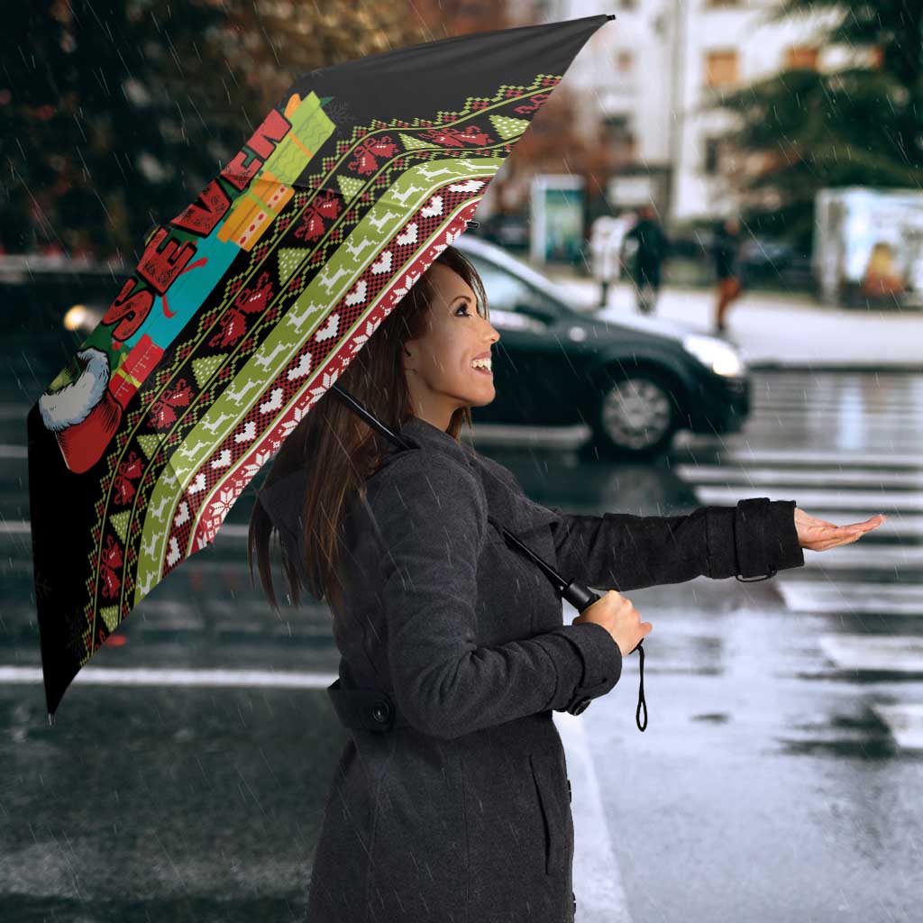 Six Seven Christmas Umbrella Funny Santa and Green Hands - Wonder Print Shop