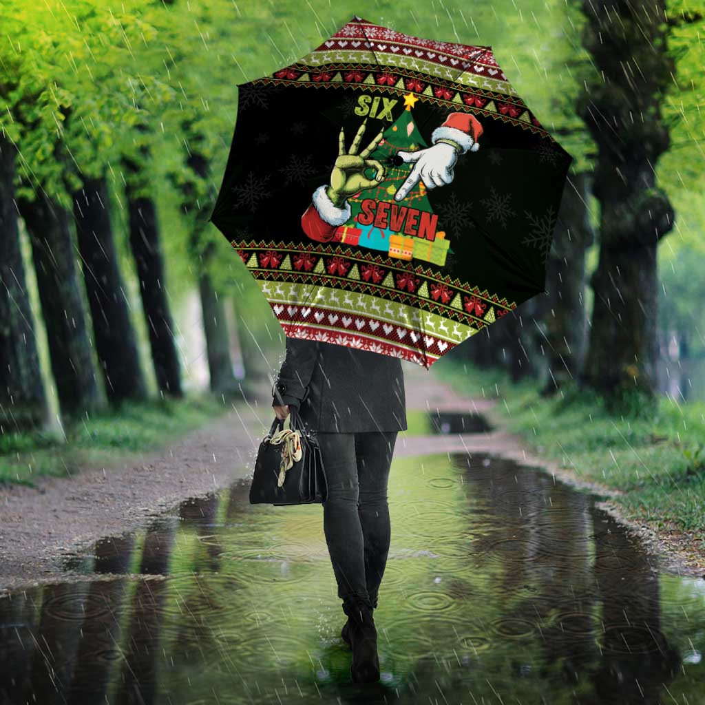 Six Seven Christmas Umbrella Funny Santa and Green Hands - Wonder Print Shop