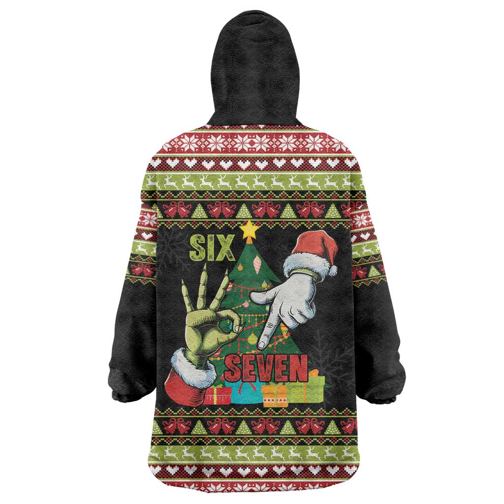 Six Seven Christmas Wearable Blanket Hoodie Funny Santa and Green Hands - Wonder Print Shop
