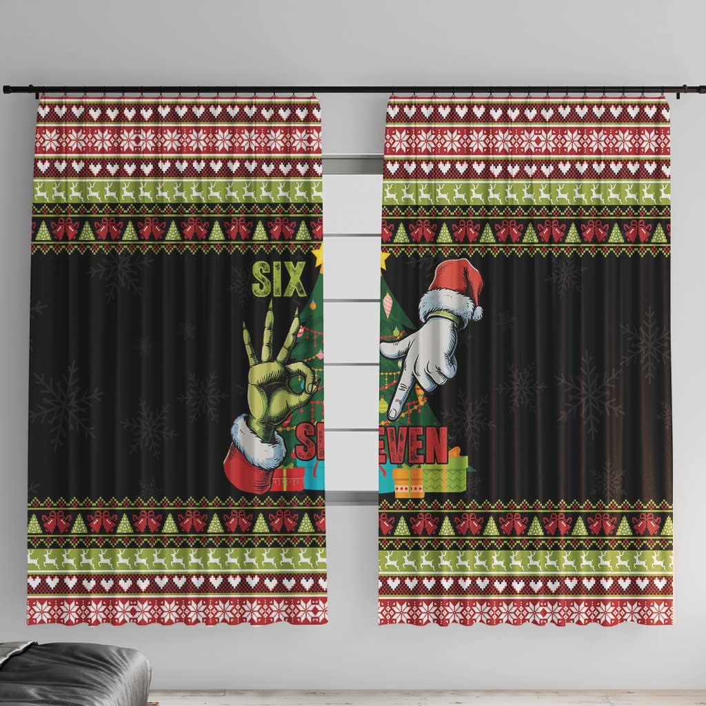 Six Seven Christmas Window Curtain Funny Santa and Green Hands - Wonder Print Shop