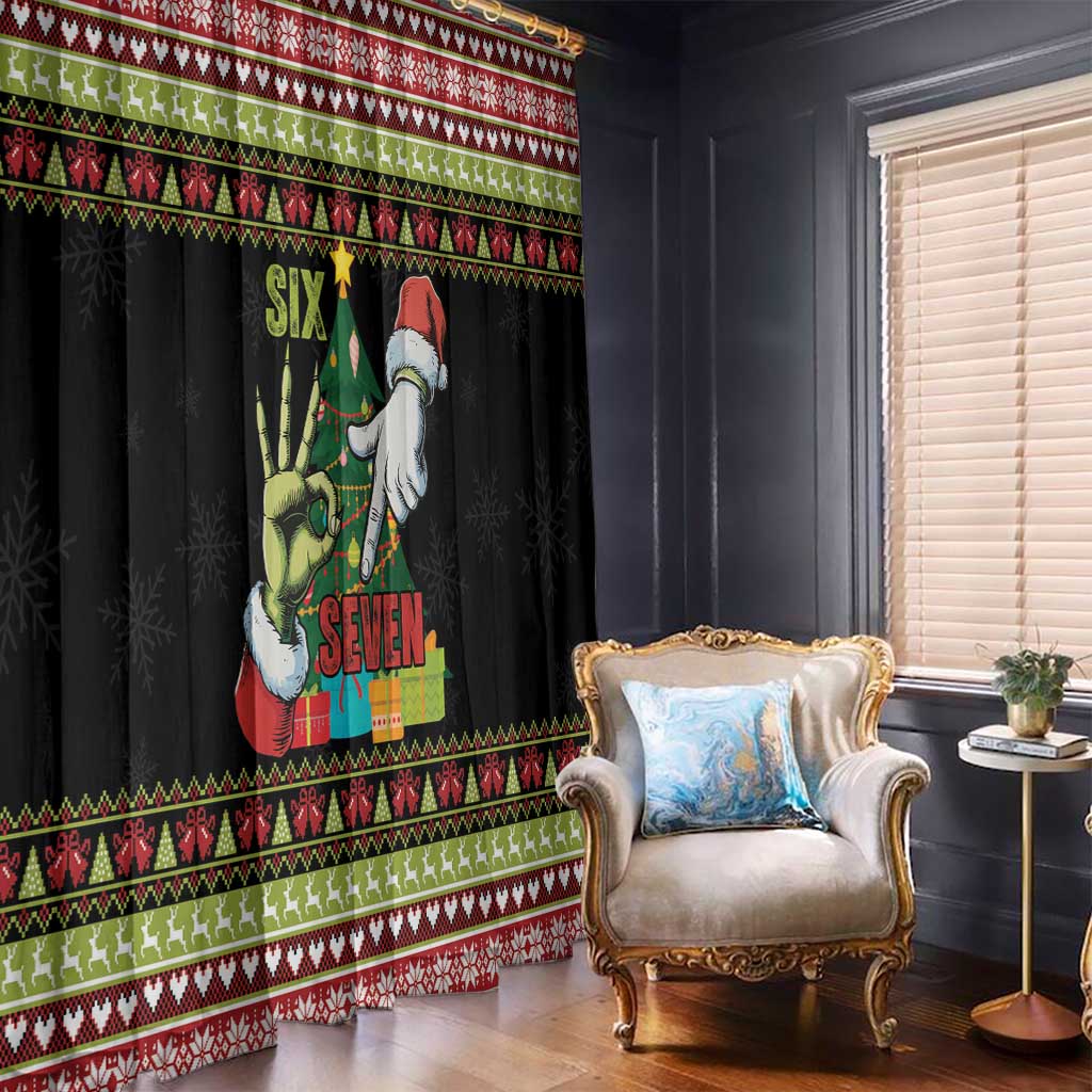 Six Seven Christmas Window Curtain Funny Santa and Green Hands - Wonder Print Shop
