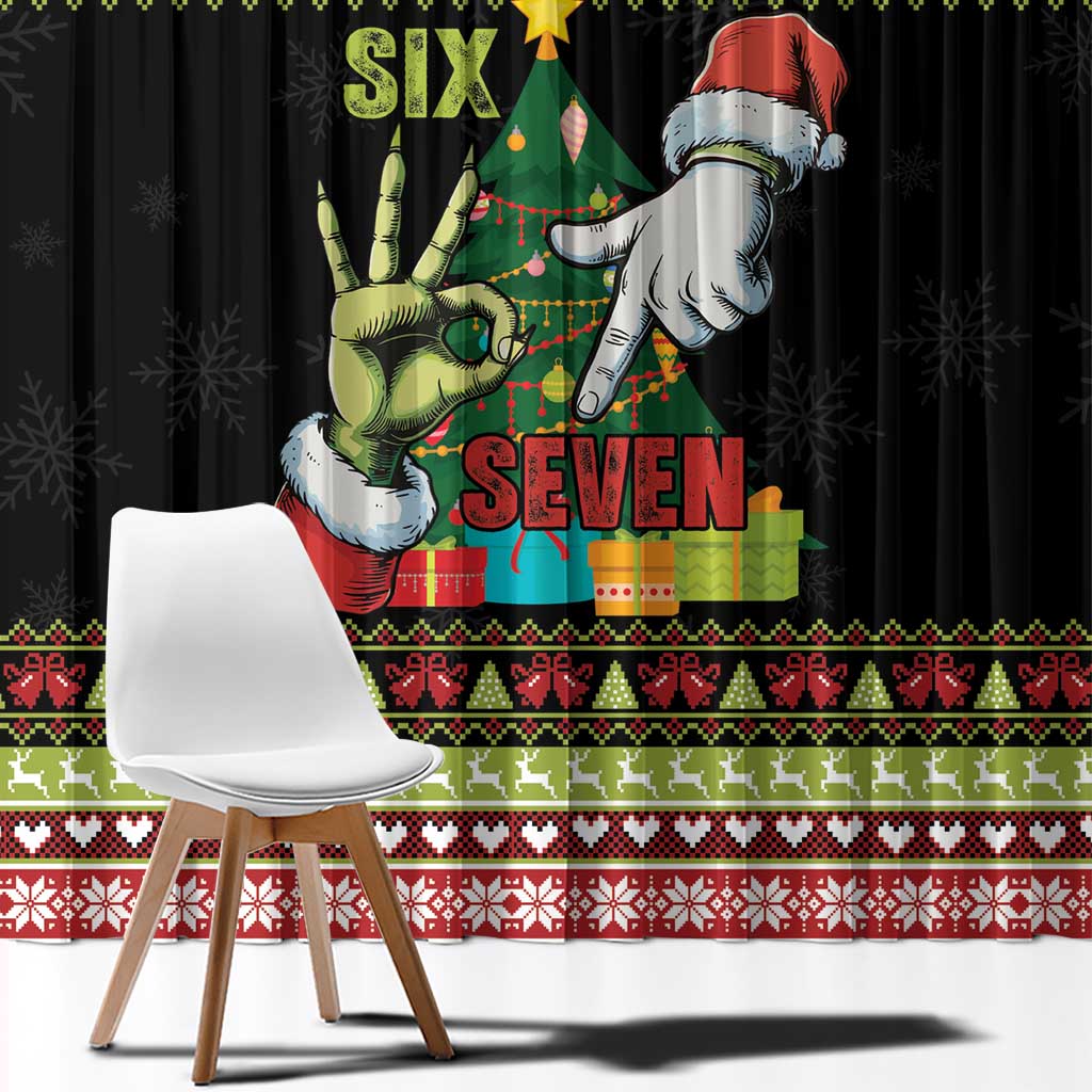 Six Seven Christmas Window Curtain Funny Santa and Green Hands - Wonder Print Shop