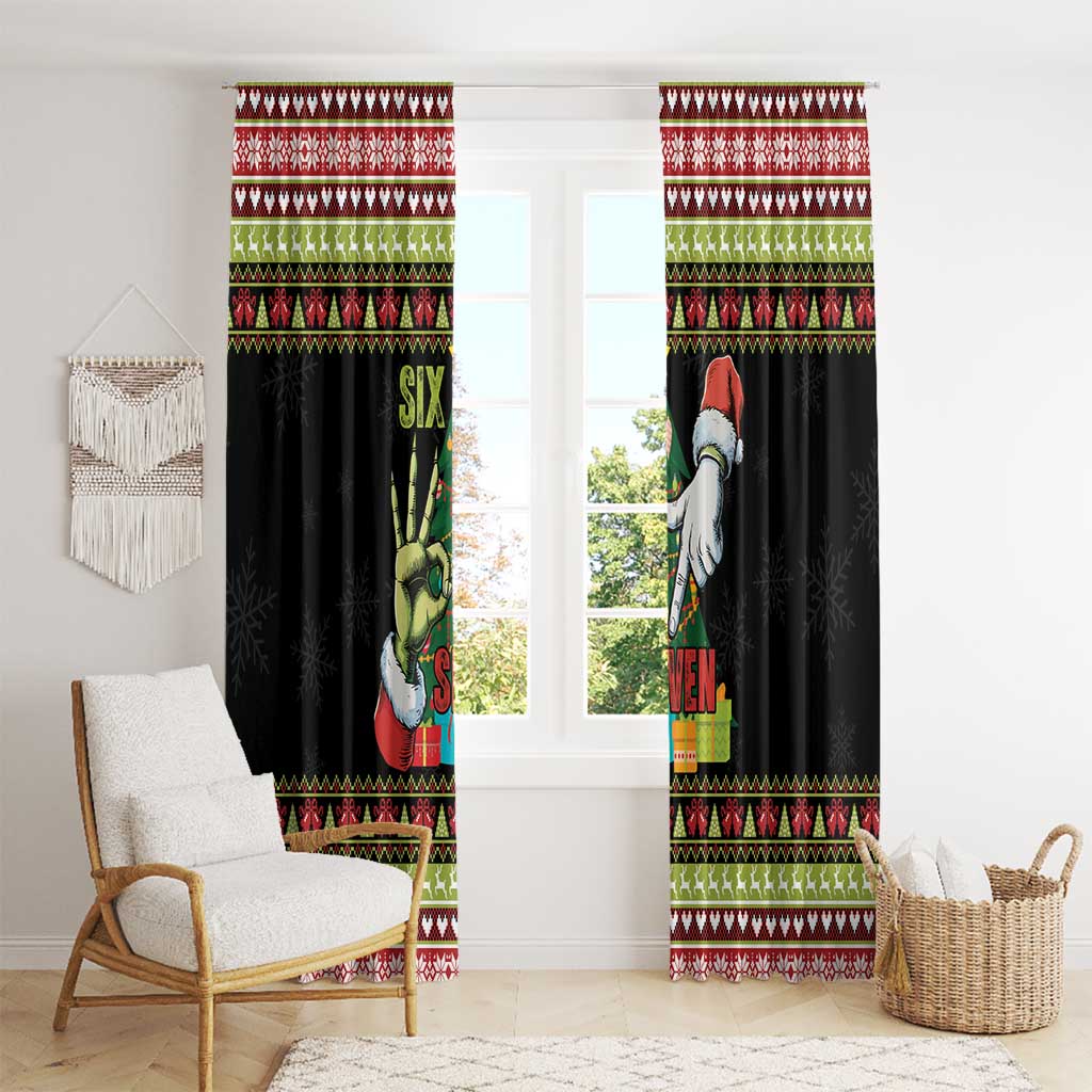 Six Seven Christmas Window Curtain Funny Santa and Green Hands - Wonder Print Shop