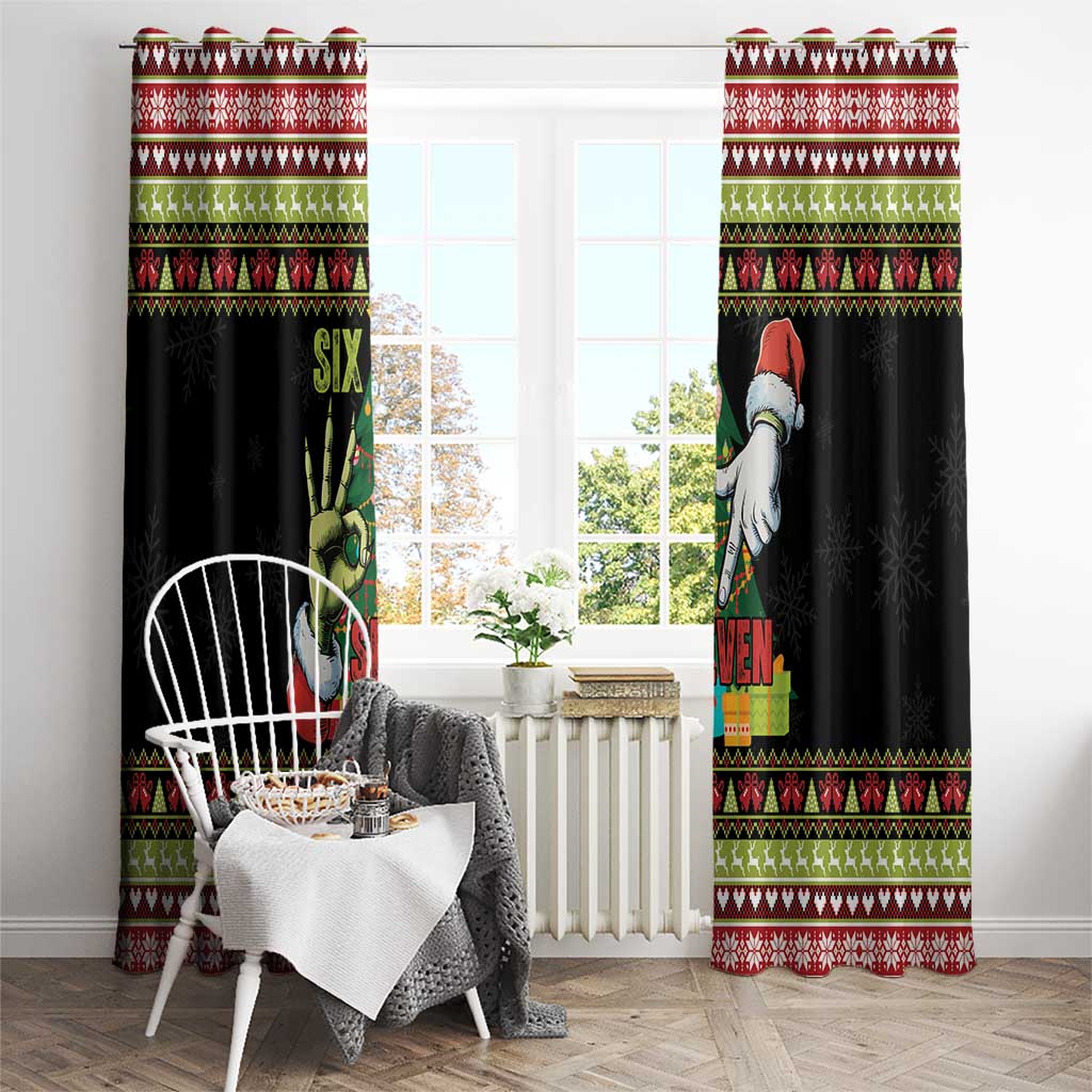 Six Seven Christmas Window Curtain Funny Santa and Green Hands - Wonder Print Shop