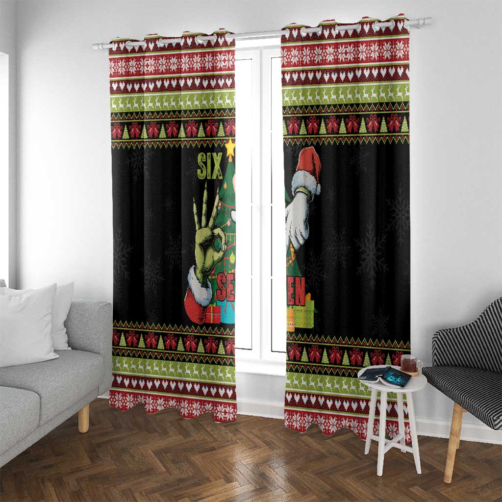 Six Seven Christmas Window Curtain Funny Santa and Green Hands - Wonder Print Shop