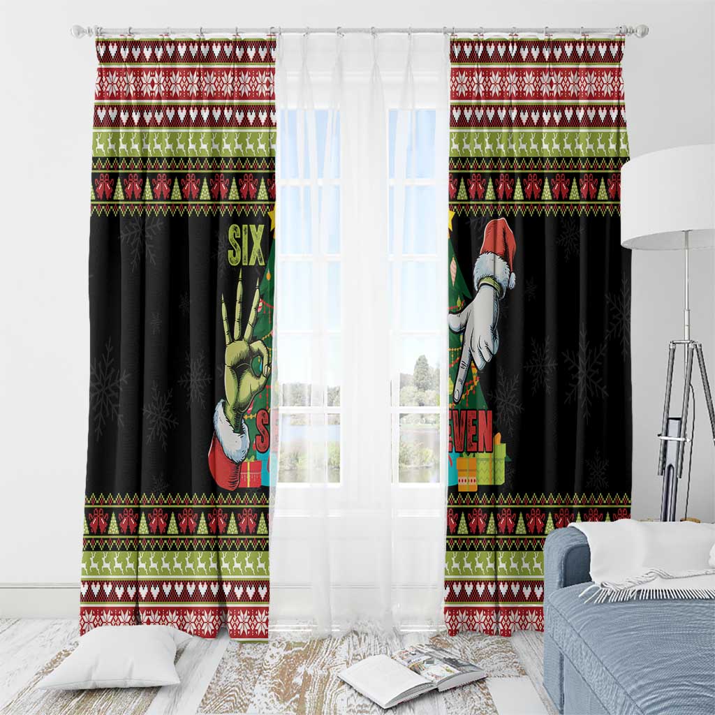 Six Seven Christmas Window Curtain Funny Santa and Green Hands - Wonder Print Shop