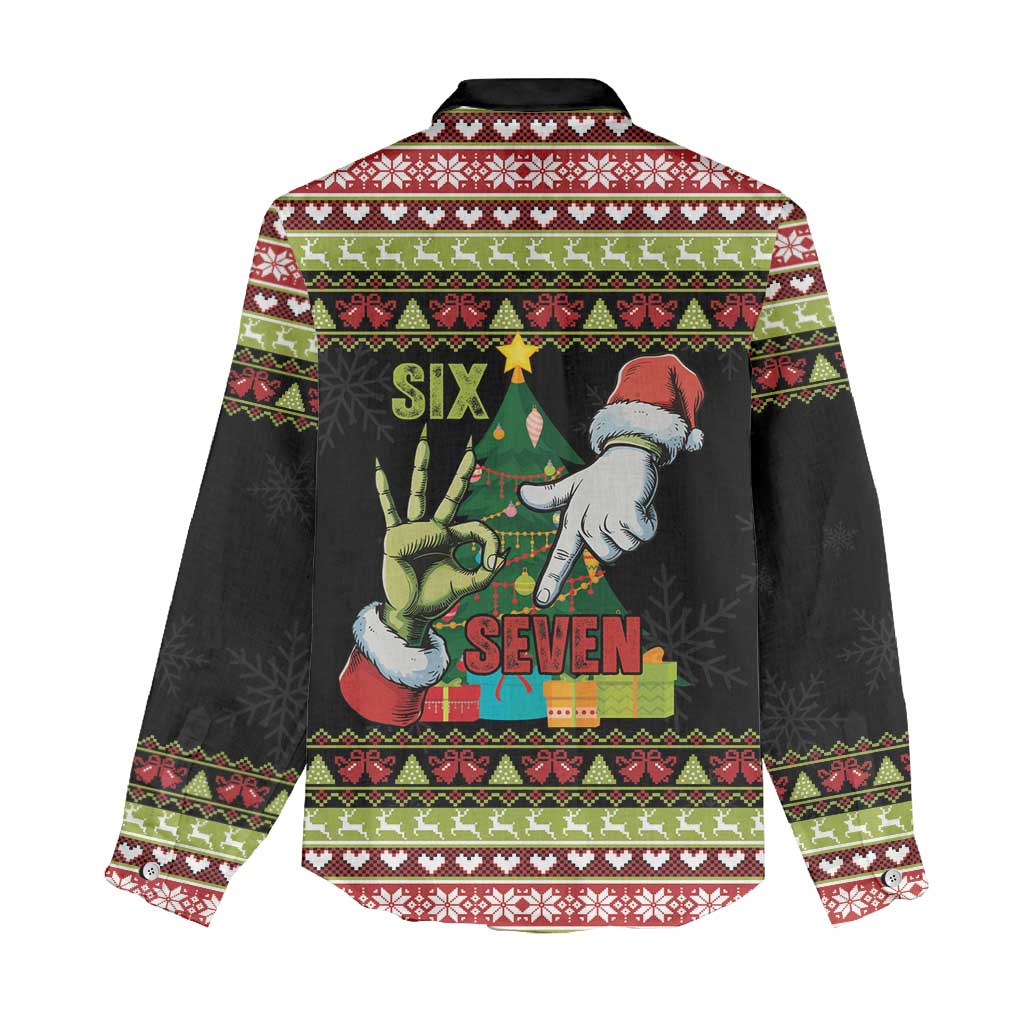 Six Seven Christmas Women Casual Shirt Funny Santa and Green Hands - Wonder Print Shop