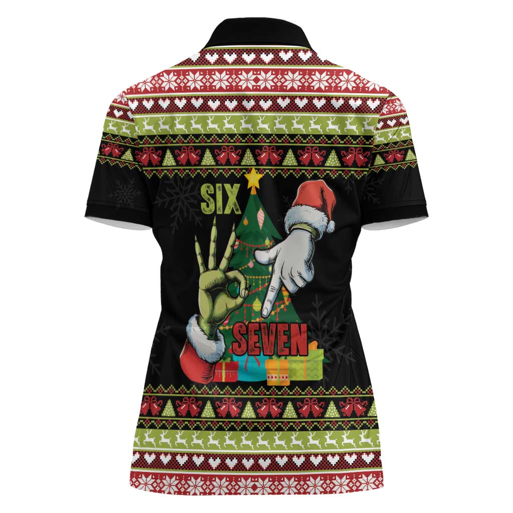 Six Seven Christmas Women Polo Shirt Funny Santa and Green Hands - Wonder Print Shop