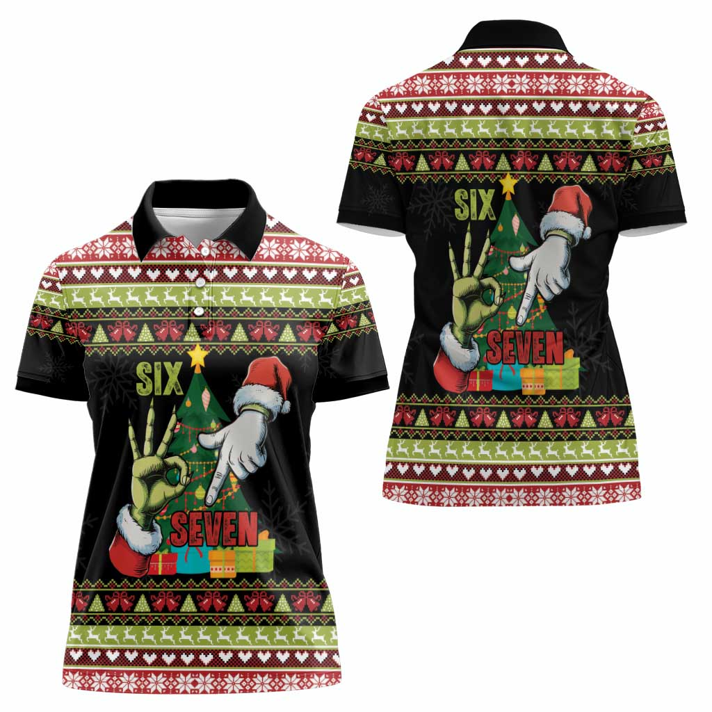 Six Seven Christmas Women Polo Shirt Funny Santa and Green Hands - Wonder Print Shop