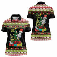 Six Seven Christmas Women Polo Shirt Funny Santa and Green Hands - Wonder Print Shop