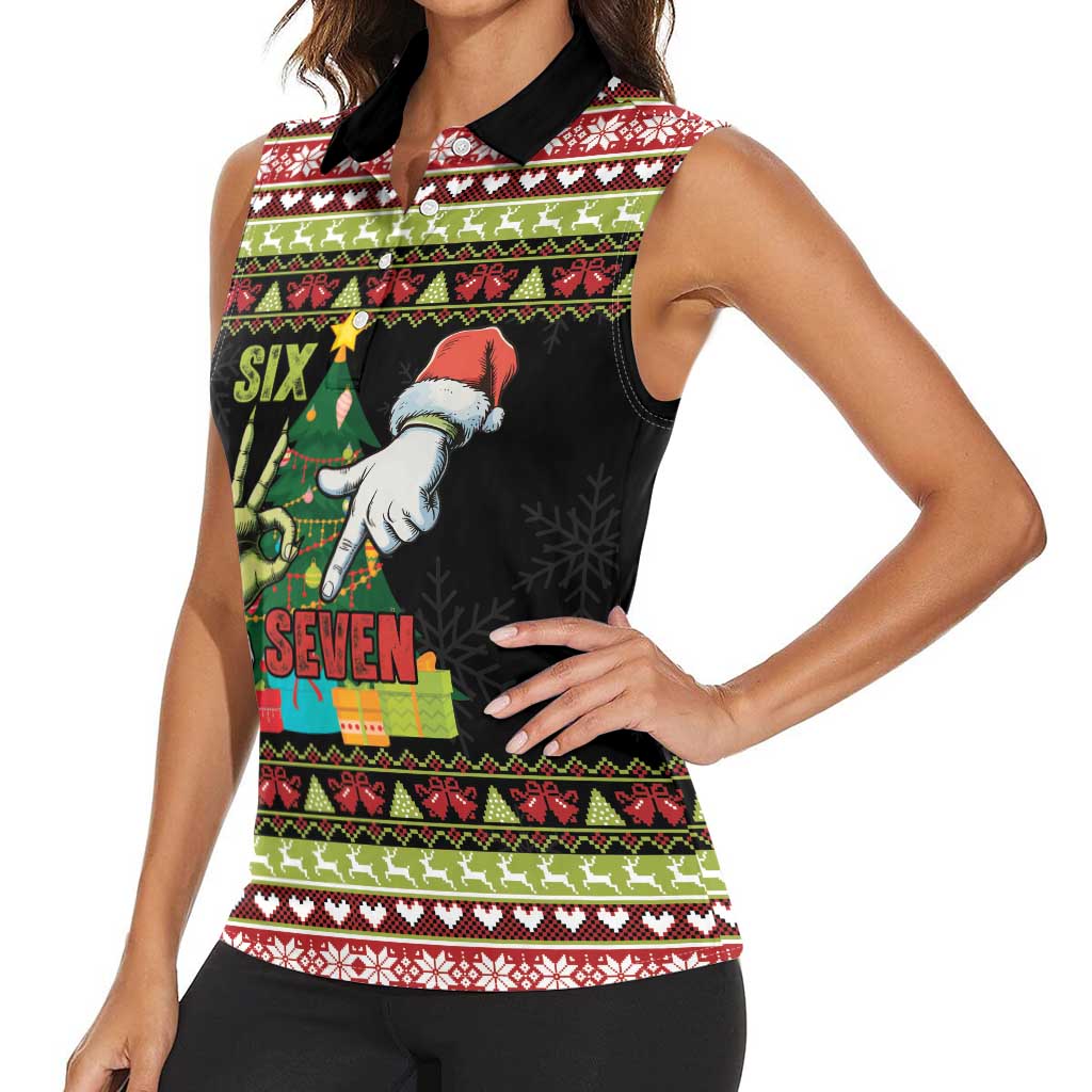 Six Seven Christmas Women Sleeveless Polo Shirt Funny Santa and Green Hands - Wonder Print Shop