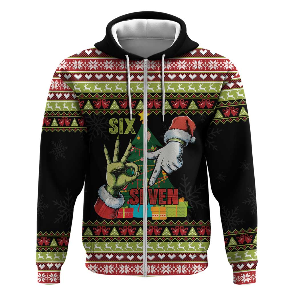 Six Seven Christmas Zip Hoodie Funny Santa and Green Hands - Wonder Print Shop