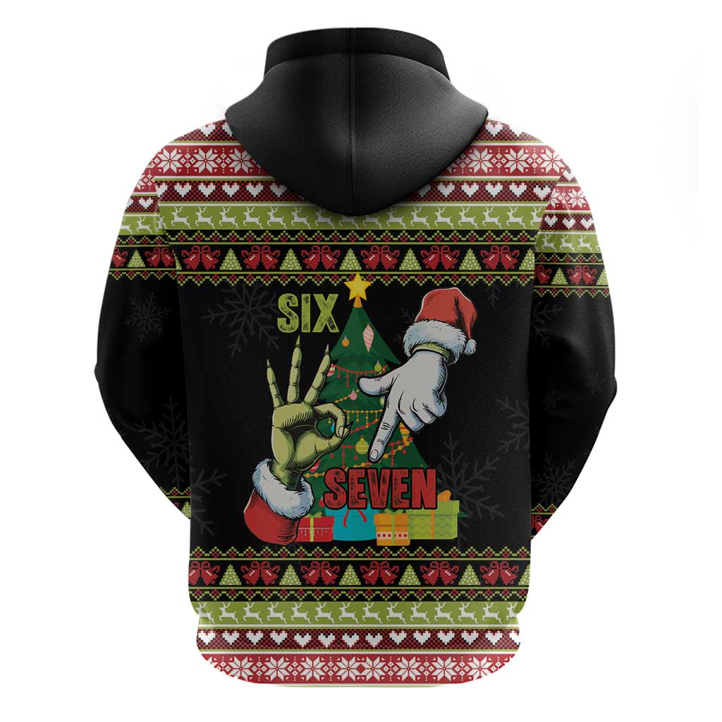 Six Seven Christmas Zip Hoodie Funny Santa and Green Hands - Wonder Print Shop