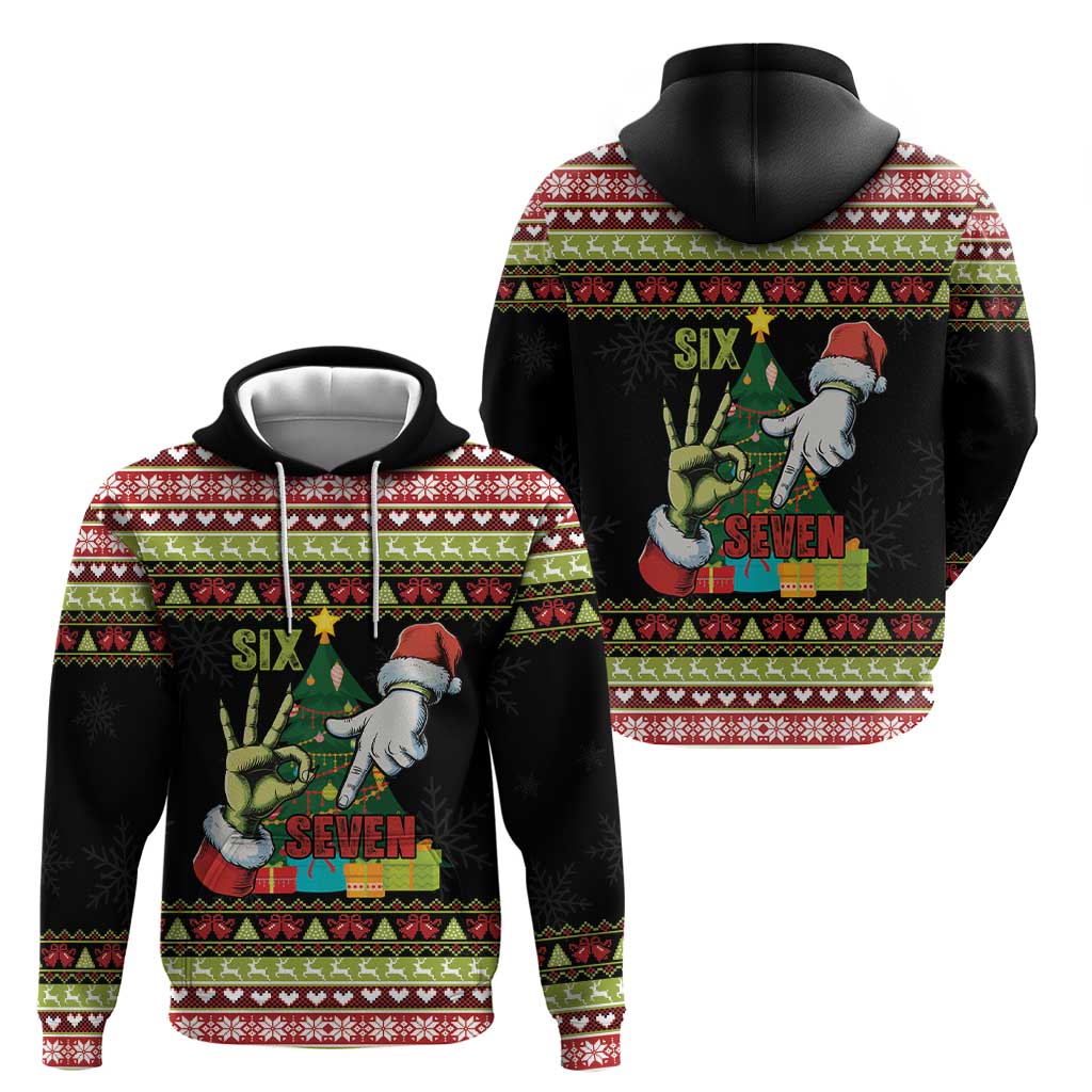 Six Seven Christmas Zip Hoodie Funny Santa and Green Hands - Wonder Print Shop
