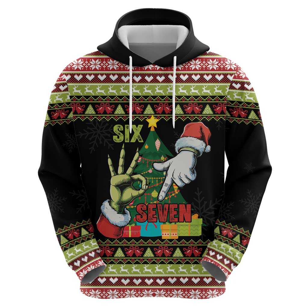 Six Seven Christmas Zip Hoodie Funny Santa and Green Hands - Wonder Print Shop