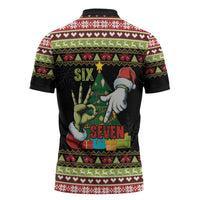 Six Seven Christmas Zipper Polo Shirt Funny Santa and Green Hands - Wonder Print Shop