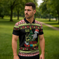 Six Seven Christmas Zipper Polo Shirt Funny Santa and Green Hands - Wonder Print Shop