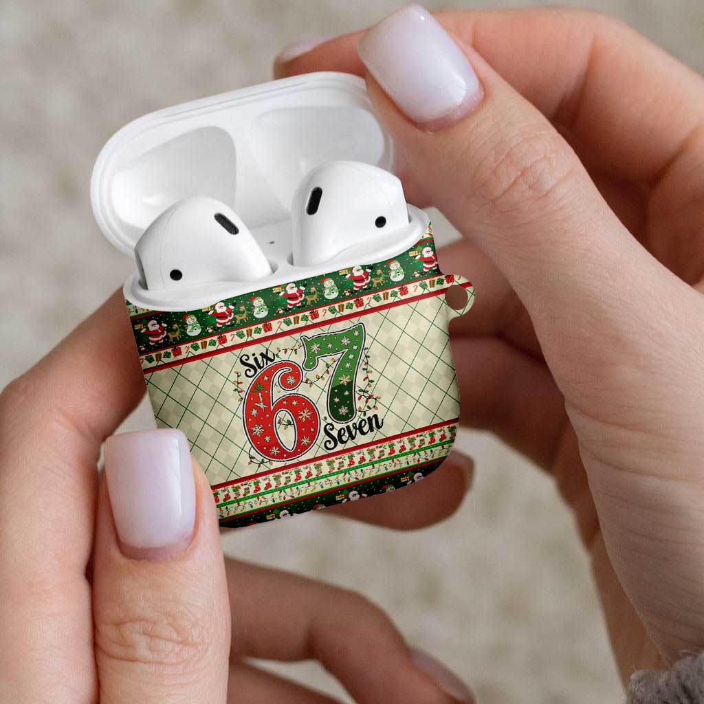 Funny Six Seven 67 Christmas AirPods Case Christmas Santa Patterns - Wonder Print Shop