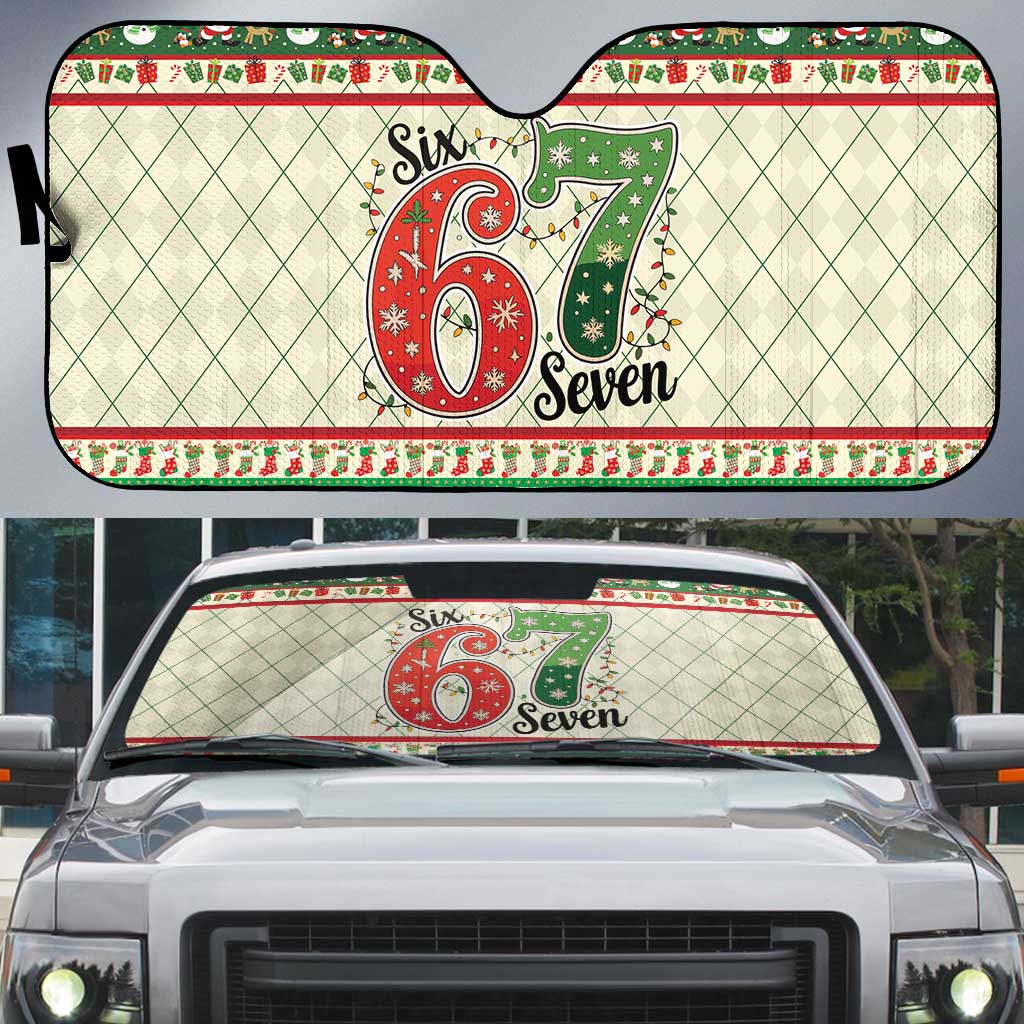 Funny Six Seven 67 Christmas Auto Sun Shade Christmas Santa Patterns - Wonder Print Shop