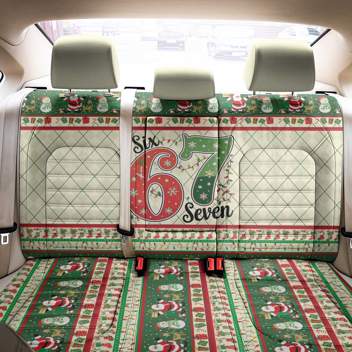 Funny Six Seven 67 Christmas Back Car Seat Cover Christmas Santa Patterns - Wonder Print Shop