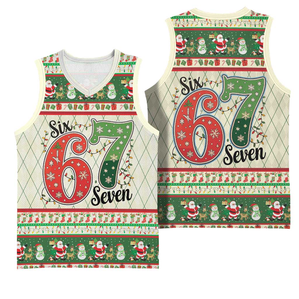 Funny Six Seven 67 Christmas Basketball Jersey Christmas Santa Patterns - Wonder Print Shop