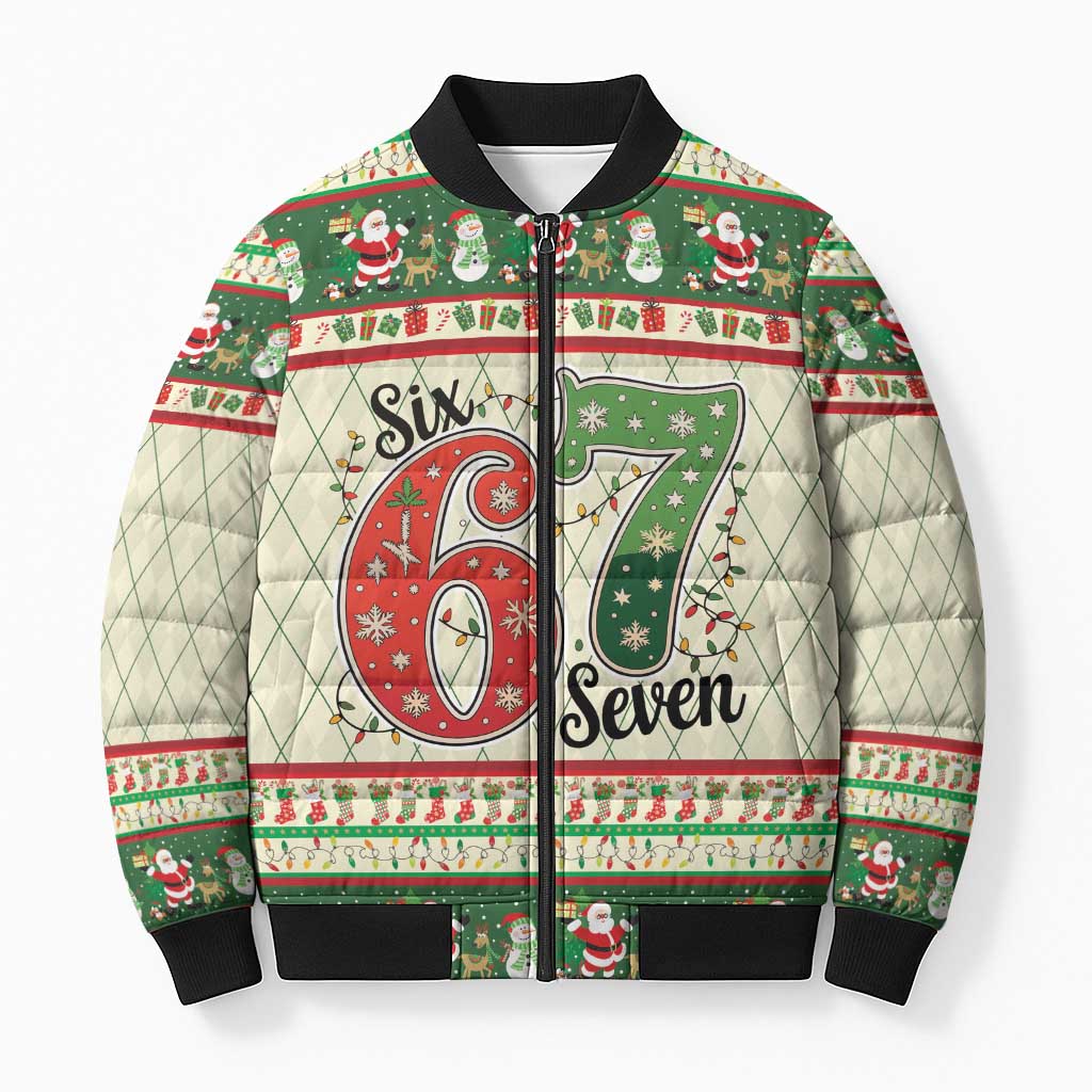 Funny Six Seven 67 Christmas Bomber Puffer Jacket Christmas Santa Patterns - Wonder Print Shop