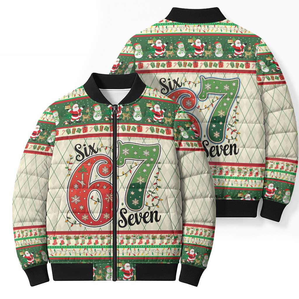 Funny Six Seven 67 Christmas Bomber Puffer Jacket Christmas Santa Patterns - Wonder Print Shop
