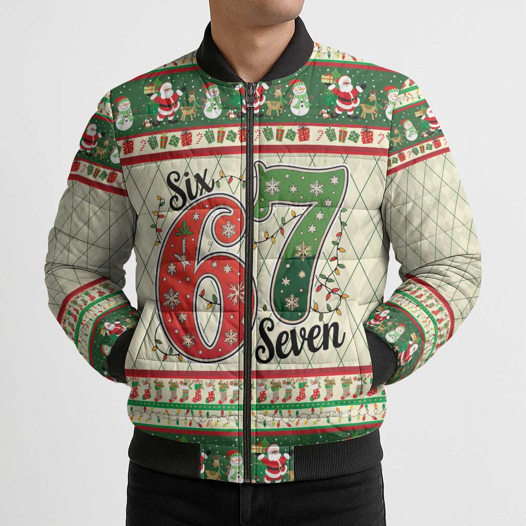 Funny Six Seven 67 Christmas Bomber Puffer Jacket Christmas Santa Patterns - Wonder Print Shop