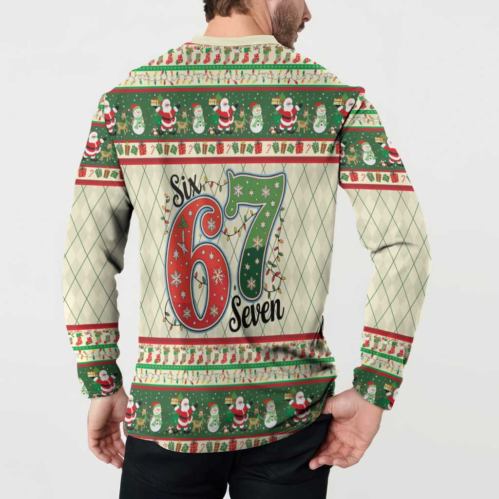 Funny Six Seven 67 Christmas Button Sweatshirt Christmas Santa Patterns - Wonder Print Shop