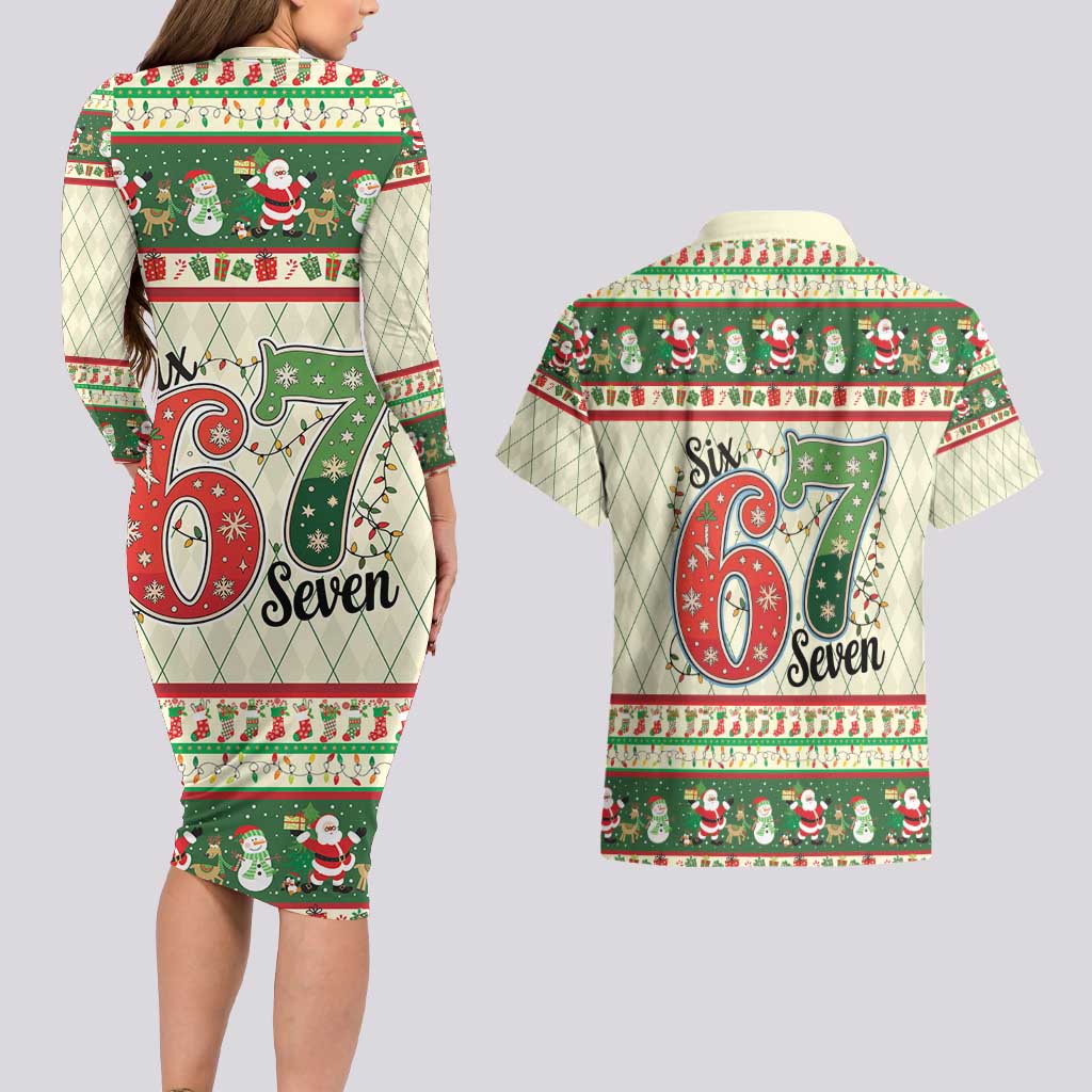 Funny Six Seven 67 Christmas Couples Matching Long Sleeve Bodycon Dress and Hawaiian Shirt Christmas Santa Patterns - Wonder Print Shop