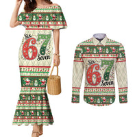 Funny Six Seven 67 Christmas Couples Matching Mermaid Dress and Long Sleeve Button Shirt Christmas Santa Patterns - Wonder Print Shop