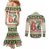 Funny Six Seven 67 Christmas Couples Matching Mermaid Dress and Long Sleeve Button Shirt Christmas Santa Patterns - Wonder Print Shop