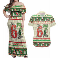 Funny Six Seven 67 Christmas Couples Matching Off Shoulder Maxi Dress and Hawaiian Shirt Christmas Santa Patterns - Wonder Print Shop