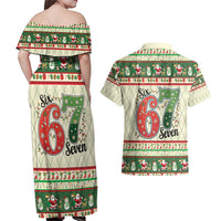 Funny Six Seven 67 Christmas Couples Matching Off Shoulder Maxi Dress and Hawaiian Shirt Christmas Santa Patterns - Wonder Print Shop