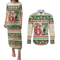 Funny Six Seven 67 Christmas Couples Matching Puletasi and Long Sleeve Button Shirt Christmas Santa Patterns - Wonder Print Shop