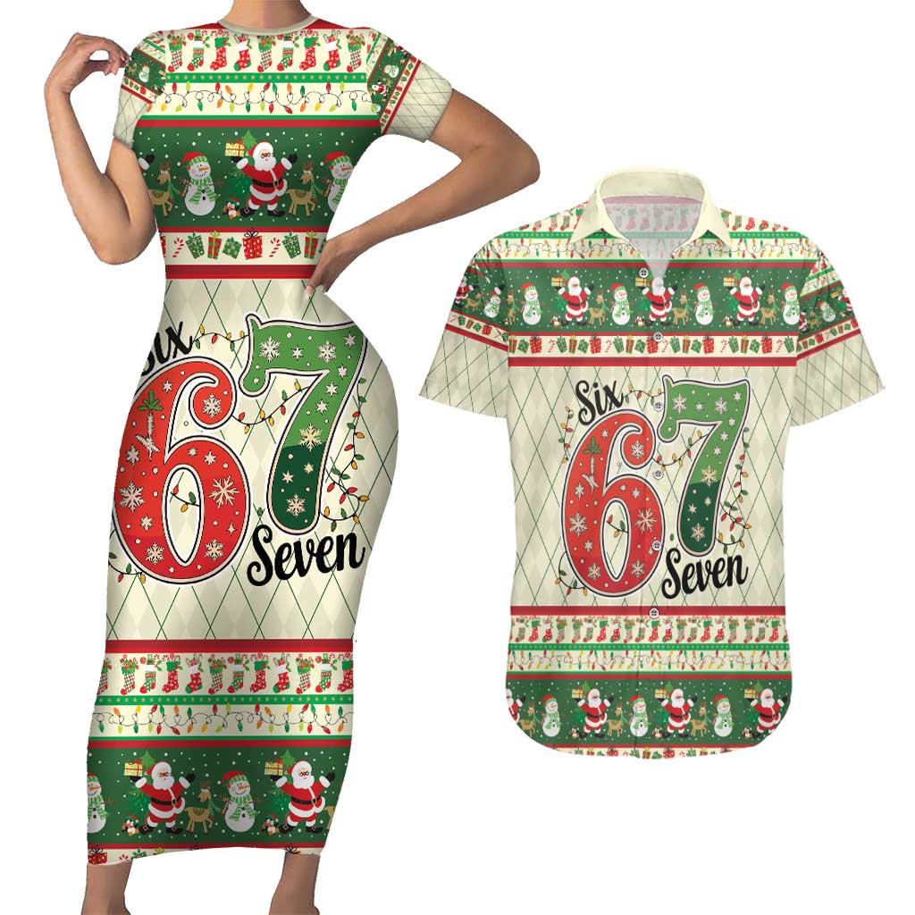Funny Six Seven 67 Christmas Couples Matching Short Sleeve Bodycon Dress and Hawaiian Shirt Christmas Santa Patterns - Wonder Print Shop