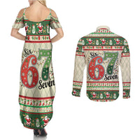 Funny Six Seven 67 Christmas Couples Matching Summer Maxi Dress and Long Sleeve Button Shirt Christmas Santa Patterns - Wonder Print Shop