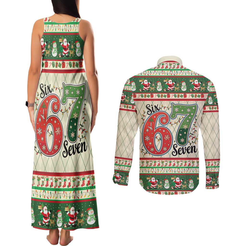 Funny Six Seven 67 Christmas Couples Matching Tank Maxi Dress and Long Sleeve Button Shirt Christmas Santa Patterns - Wonder Print Shop
