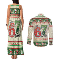 Funny Six Seven 67 Christmas Couples Matching Tank Maxi Dress and Long Sleeve Button Shirt Christmas Santa Patterns - Wonder Print Shop