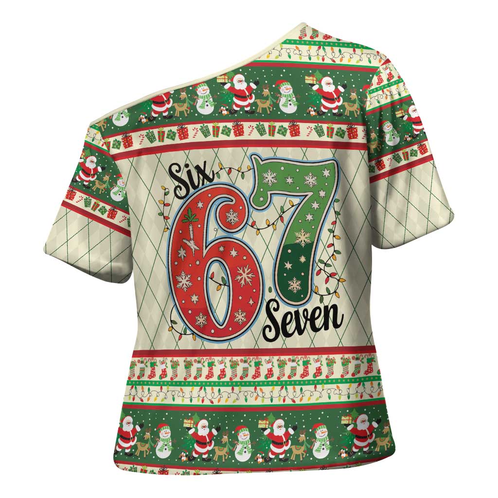 Funny Six Seven 67 Christmas Cross Shoulder Shirt Christmas Santa Patterns - Wonder Print Shop