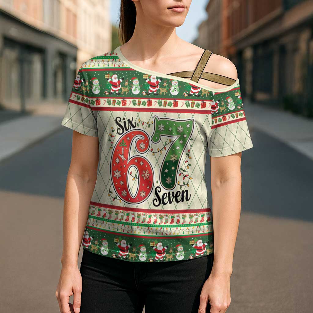Funny Six Seven 67 Christmas Cross Shoulder Shirt Christmas Santa Patterns - Wonder Print Shop