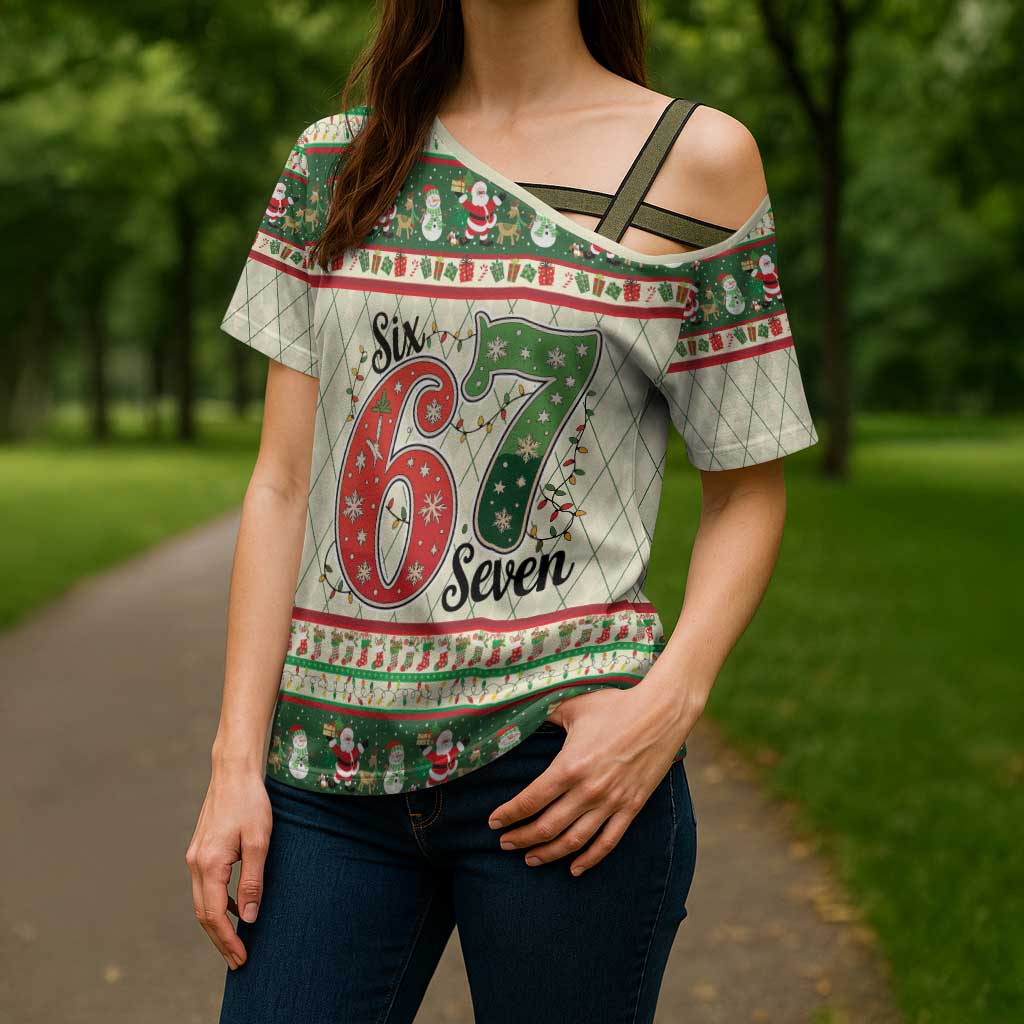 Funny Six Seven 67 Christmas Cross Shoulder Shirt Christmas Santa Patterns - Wonder Print Shop