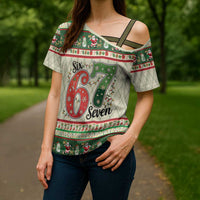 Funny Six Seven 67 Christmas Cross Shoulder Shirt Christmas Santa Patterns - Wonder Print Shop