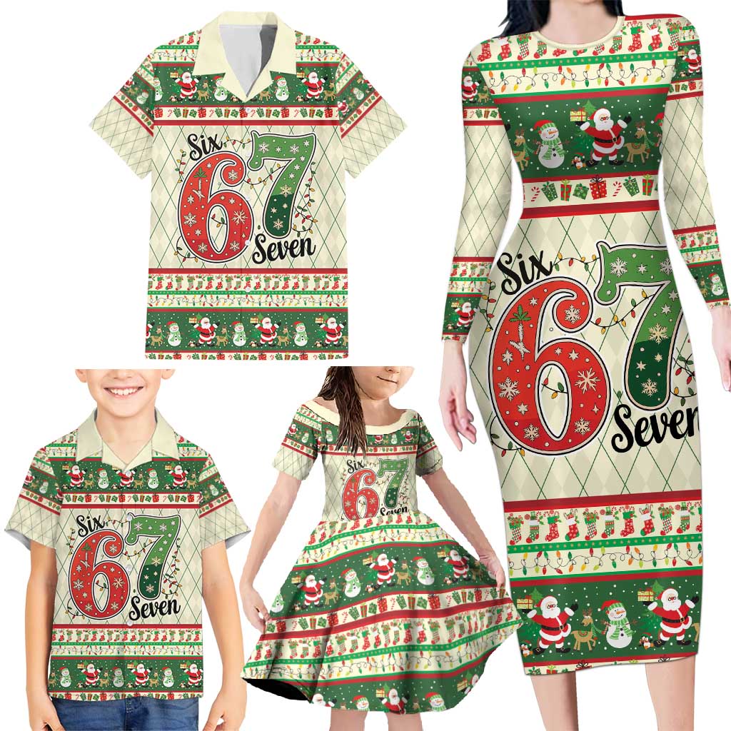 Funny Six Seven 67 Christmas Family Matching Long Sleeve Bodycon Dress and Hawaiian Shirt Christmas Santa Patterns - Wonder Print Shop