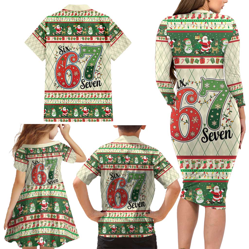 Funny Six Seven 67 Christmas Family Matching Long Sleeve Bodycon Dress and Hawaiian Shirt Christmas Santa Patterns - Wonder Print Shop