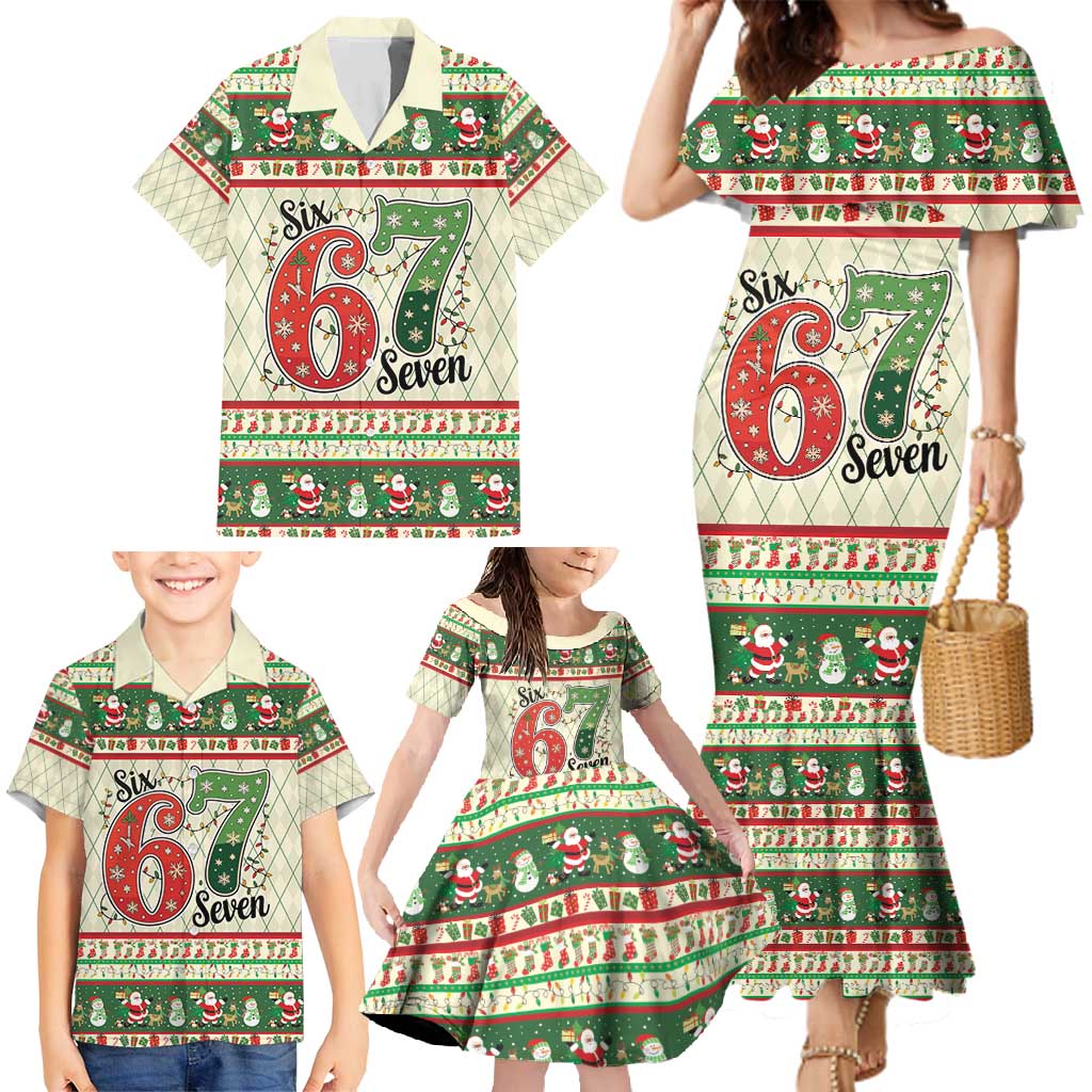 Funny Six Seven 67 Christmas Family Matching Mermaid Dress and Hawaiian Shirt Christmas Santa Patterns - Wonder Print Shop