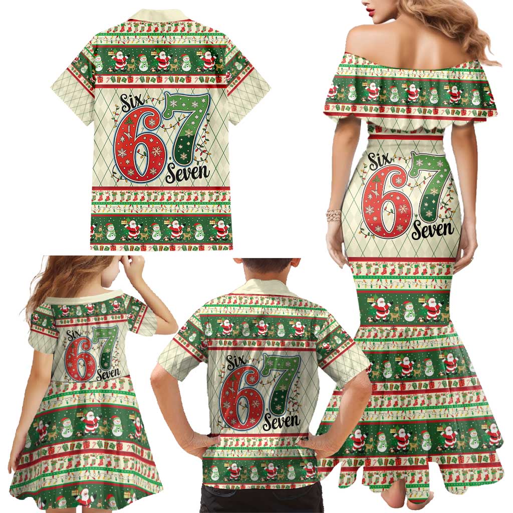 Funny Six Seven 67 Christmas Family Matching Mermaid Dress and Hawaiian Shirt Christmas Santa Patterns - Wonder Print Shop
