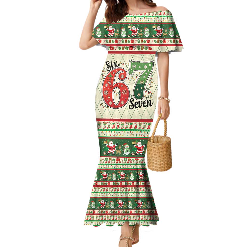 Funny Six Seven 67 Christmas Family Matching Mermaid Dress and Hawaiian Shirt Christmas Santa Patterns - Wonder Print Shop